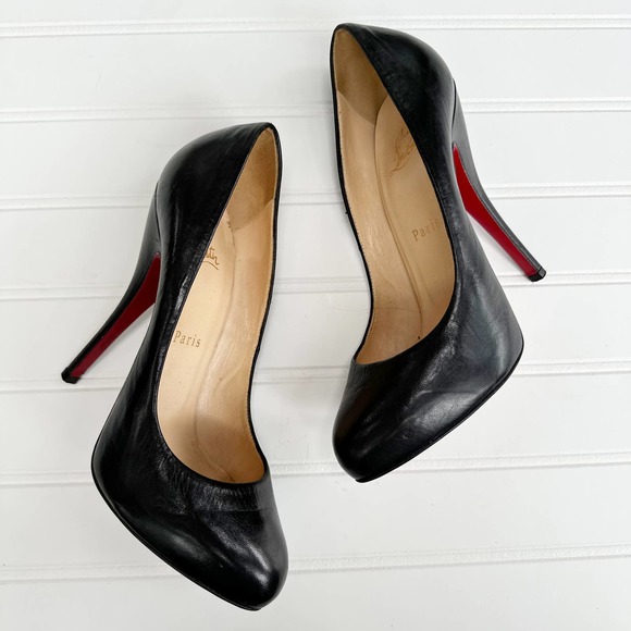 Christian Louboutin Shoes - Christian Louboutin Black Leather Platform Pumps Stiletto Round Toe Sexy Heels